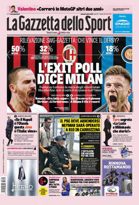 Prima pagina La Gazzetta dello Sport, venerdì 2 marzo