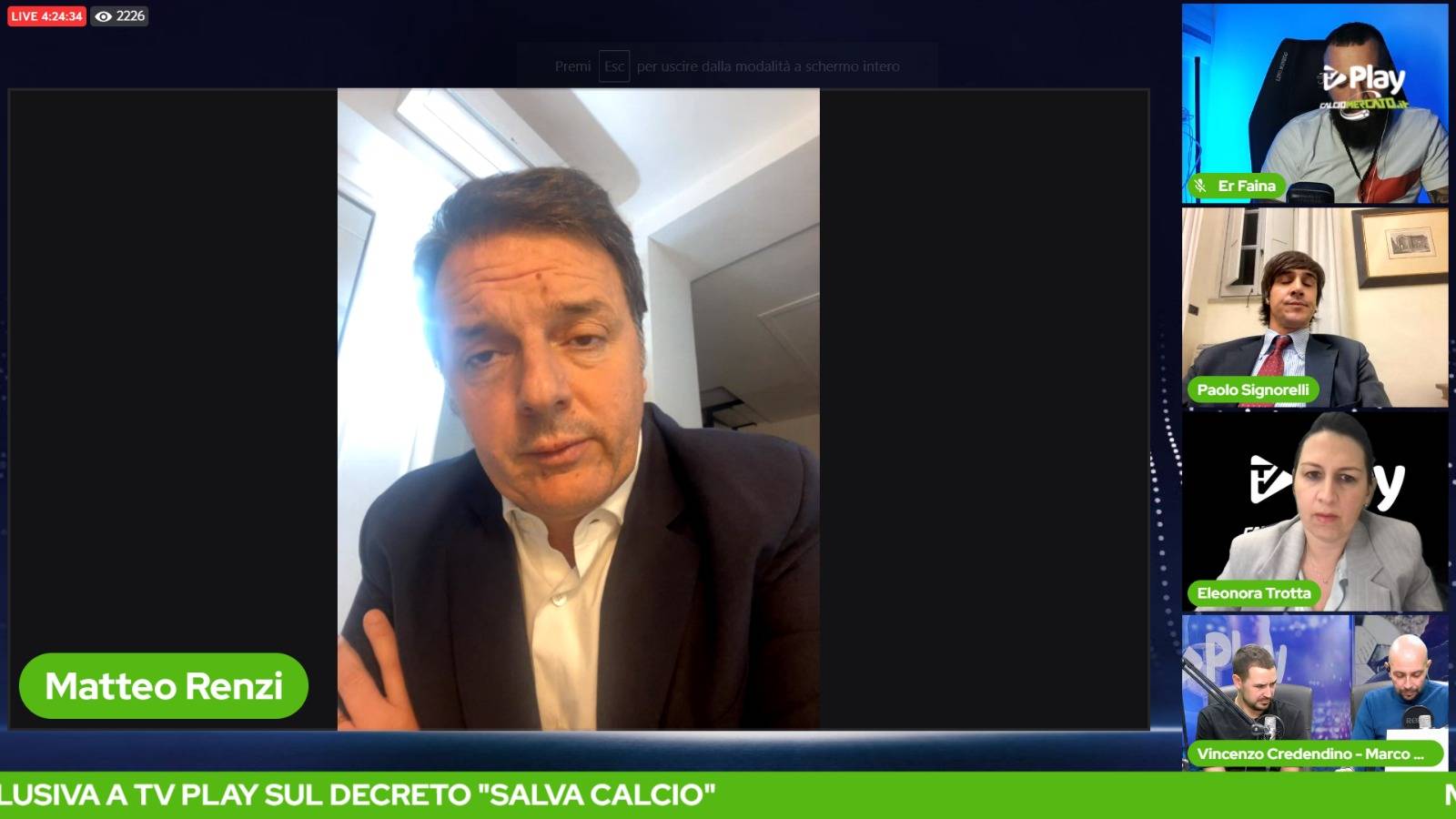 Renzi TvPlay 20221206 juvelive.it