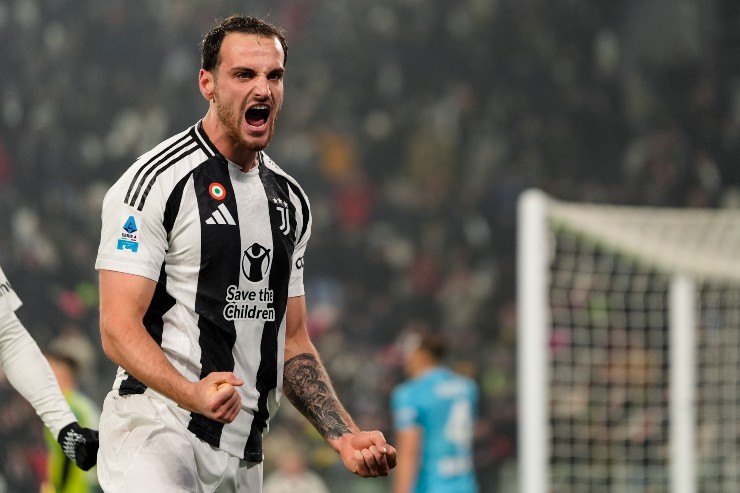 L'esultanza di Gatti dopo il gol con la maglia della Juve
