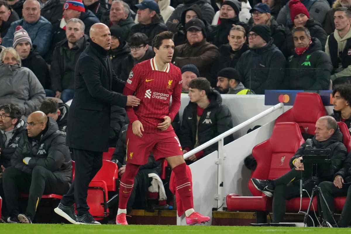 L'esterno d'attacco Federico Chiesa con il LIverpool