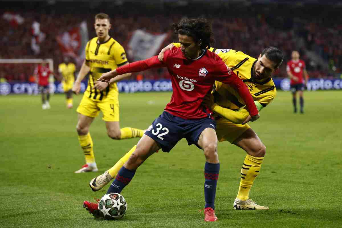 Ayyoub Bouaddi in campo in Champions League con il Lille