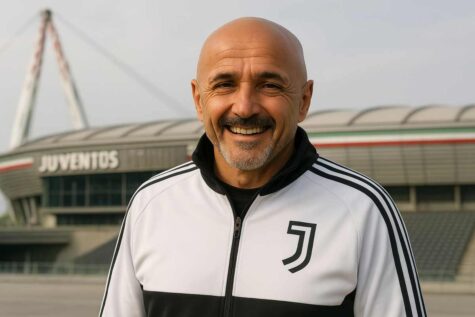 Spalletti davanti allo Stadium, immagine creata con l'intelligenza artificiale