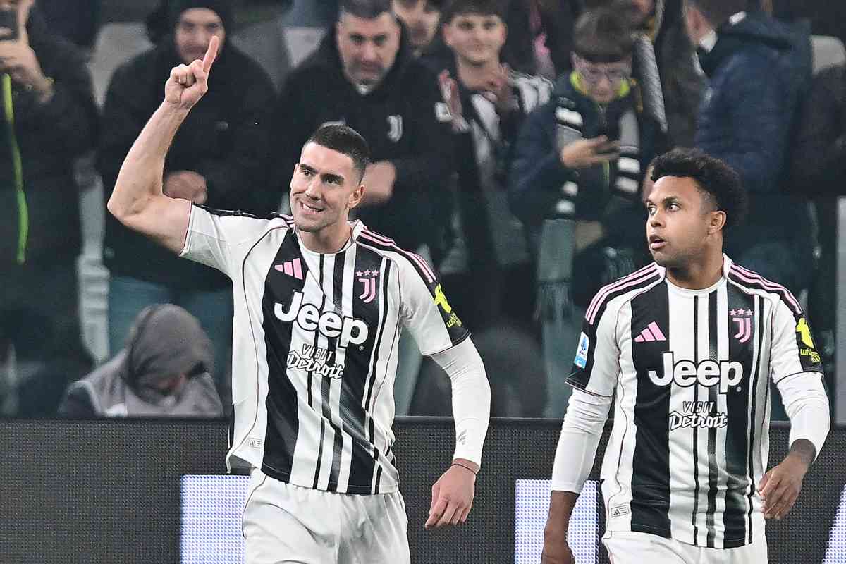 L'esultanza di Vlahovic dopo il gol contro l'Udinese